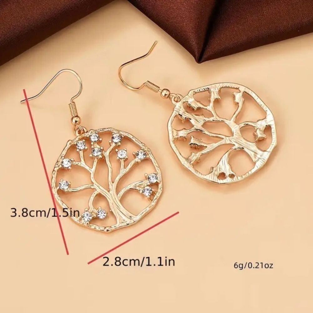 ✨🆕✨🔅 Tree Of Life Inlaid Simulated Zircon 18K Plated Drop Dangle Earrings 🔅✨ - Picture 8 of 12